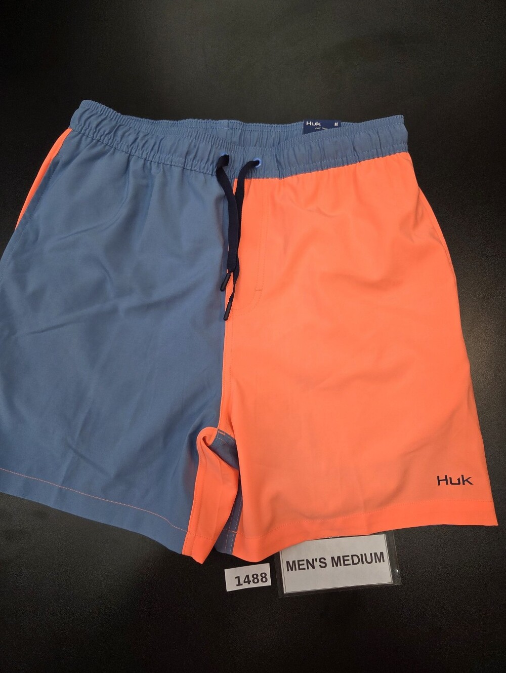 HUK Men’s Performance Fishing Shorts Medium Blue Orange Colorblock #1488